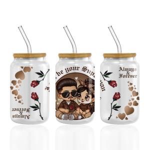 China Valentine'S Day UV DTF Cup Wrap Transfers For Cups Wraps Libbey Glass Spanish Tumbler wholesale