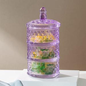 China Purple Stacking Clear Glass Storage Jar 10 Inch Height Three Tier Glass Candy Dish wholesale