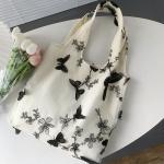 EMBROIDERY BLACK BUTTERFLY CANVAS BAG LACE FAIRY LEISURE TRAVEL FEMALE BAG ART