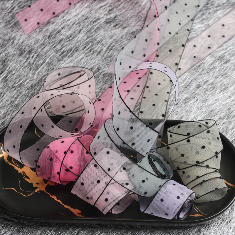 10mm-60mm Dot Velvet Wired Ribbon Embroidery double sided velvet ribbon
