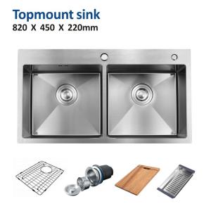 China Topmount Stainless Steel Kitchen Sink Handmade Double Bowl 16 Gauge 82x45 wholesale