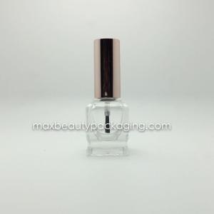 China metallic gold uv coating nail polish cap 10ml square nail polish bottle with a foot flat brush nail polish packaging wholesale