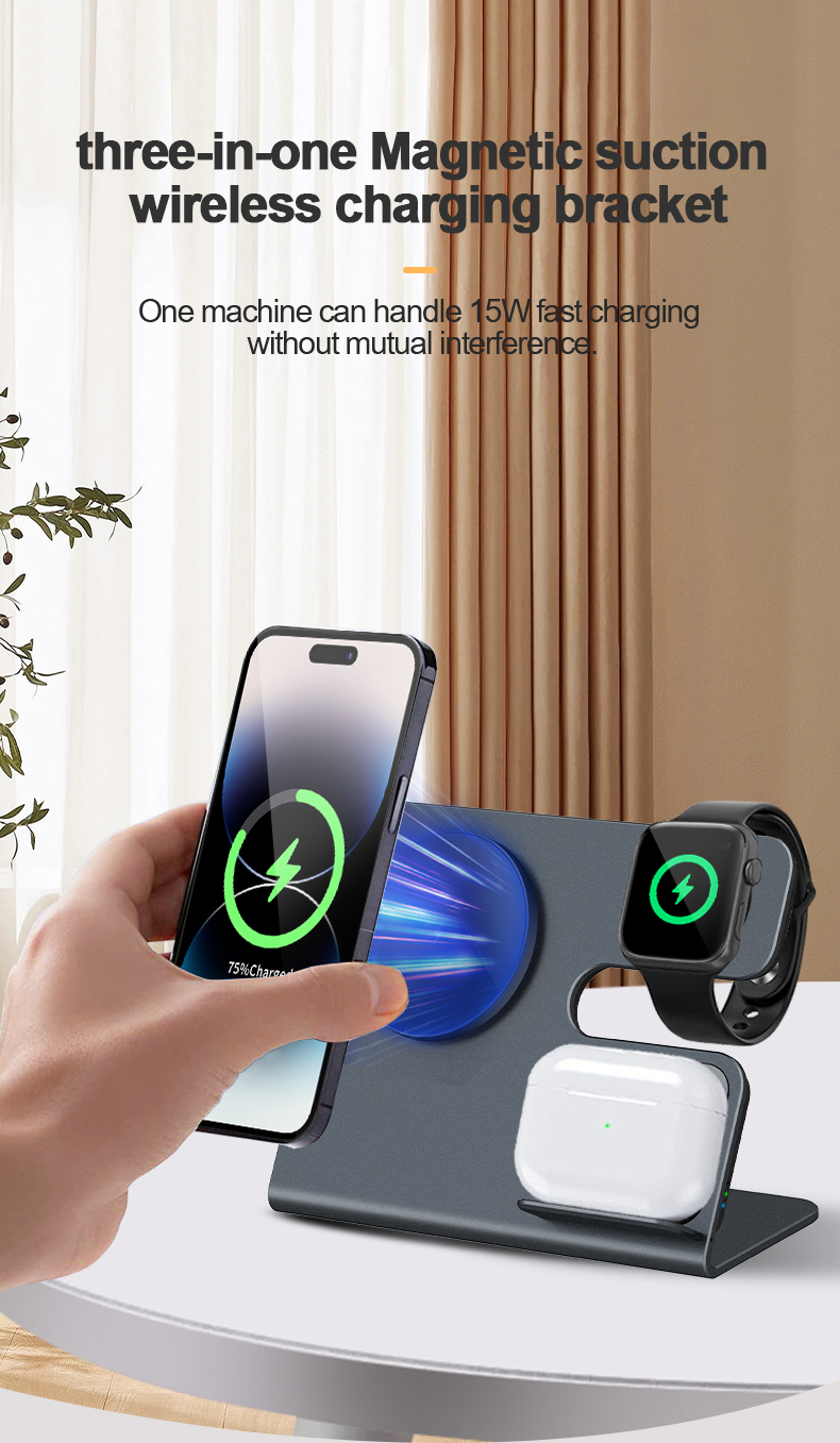 15W Multifunction Fast Charger 3 In 1 Wireless Charger For Iphone 15 14 13 12 Pro Max