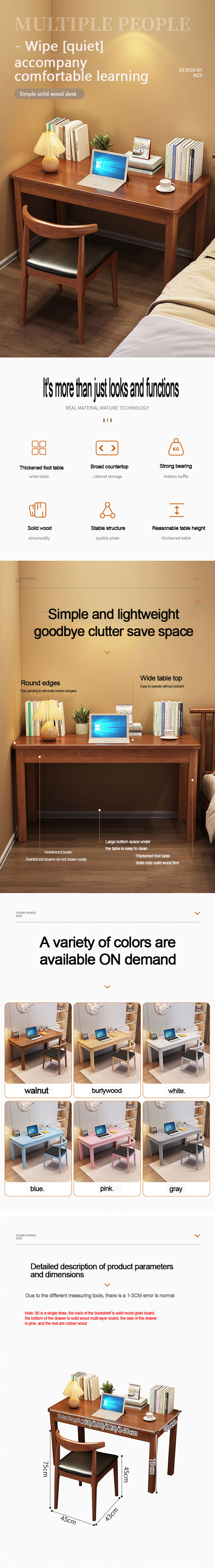 Melamine Solid Wood Office Computer Desk for Home Study and Bedroom Chair Combination