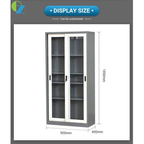 H1850mm Two Glass Sliding Door Steel Office Cupboard Office Steel Furniture