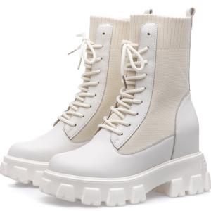 China Rivets Size 35-40 Flat Leather Lace Up Ankle Boots Grained Calf Leather wholesale