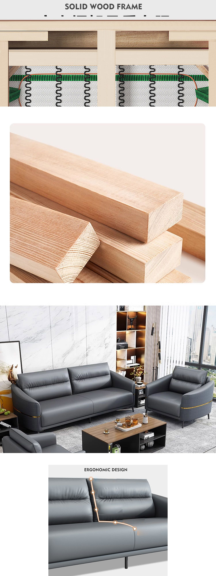 GENUINE Leather Modern Office Sofa Set Reception Sofa for Contemporary Office Talks