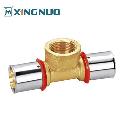 150 PSI Brass Compression Tee Fitting for Industrial Press Fitting PEX 16-32mm Female Thread Tee Brass Pex Pipe Fittings