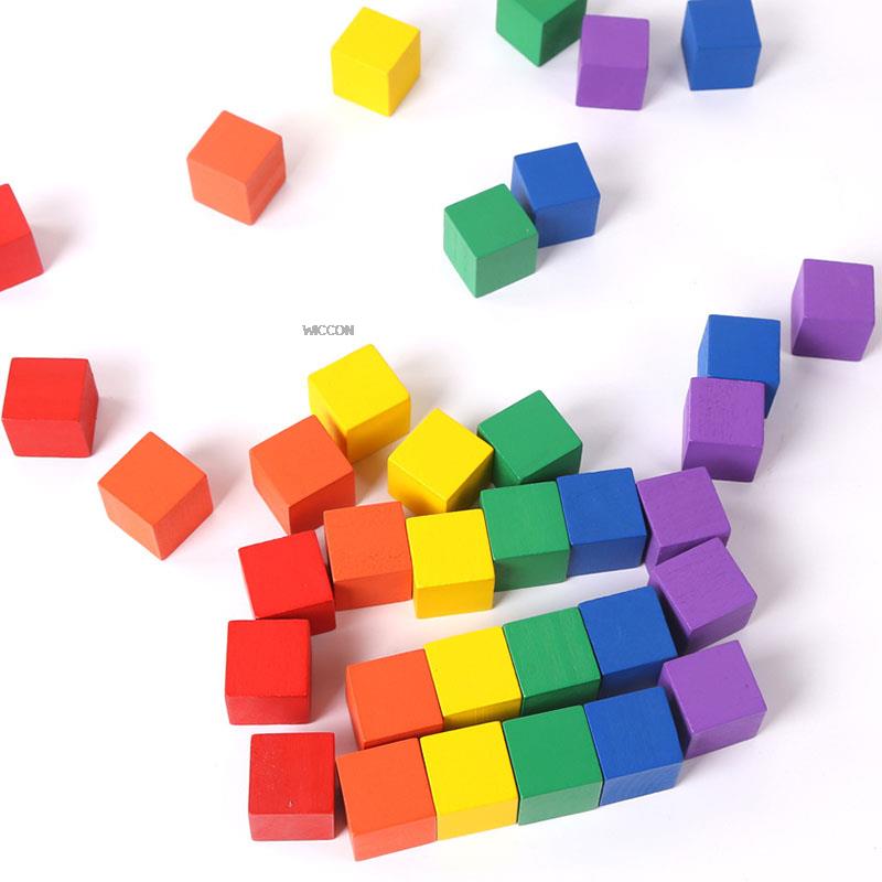 Colorful Wooden Cubes Building Blocks Toy Baby Color and Geometric Shape Wood Educational Toys for Chil