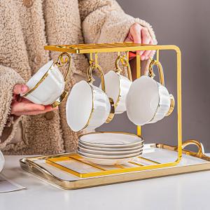 China Stylish Luxury Gold Rim Coffee Cup Set Ceramic Tea Cup Coffee Mug And Saucer wholesale