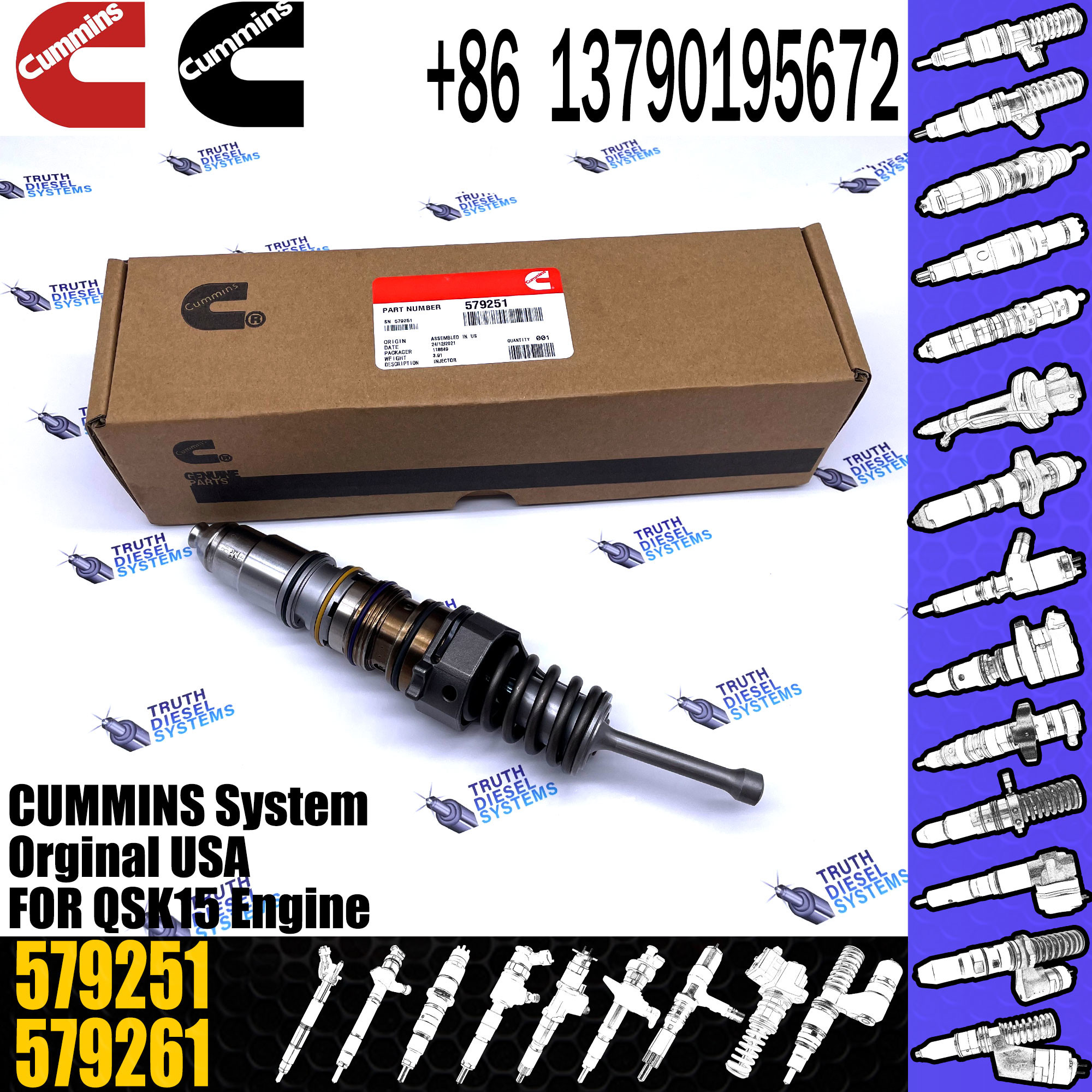 1764364 Diesel Engine Common Rail QSX15 Fuel Injector 1499257 579251 4903451 579263 4954648