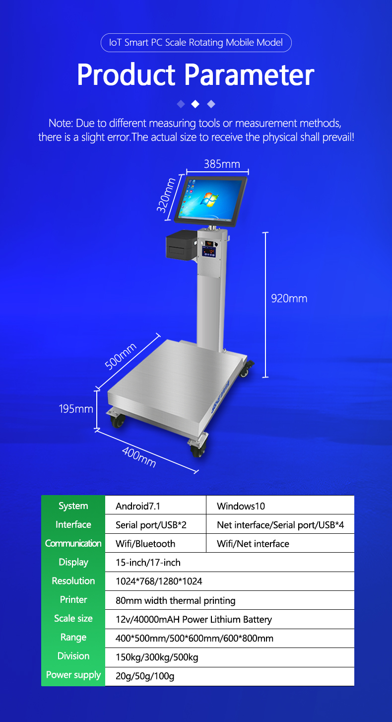 Weighing Industrial Platform Scale 60cm by 80cm with Rotating 15" Android Touchscreen