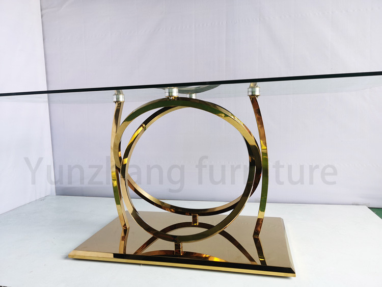 Yunzoon Furniture Clear Glass Dining Table Mirrored Silver Finish SS 201 Base