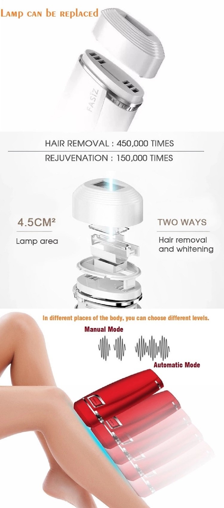 White Pink HR SR 450000 Flashes IPL Laser Removal Device