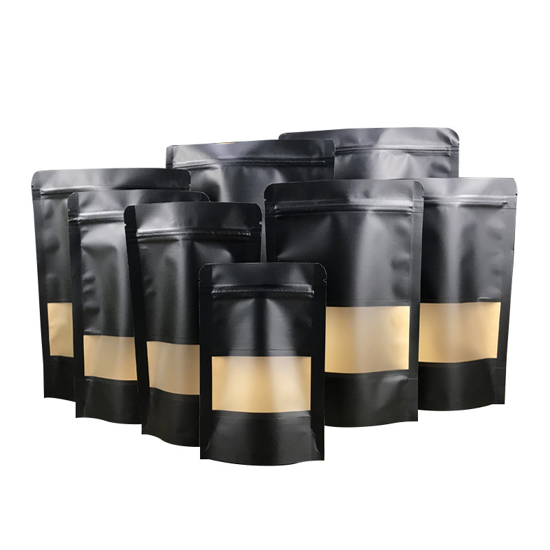 Custom Logo Black Plastic Polybag Food Package with Window Gravure Printing Size Optional
