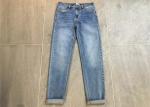 Light Wash Straight Leg Ladies Denim Jeans With Hem Rolled Cotton Strench Denim