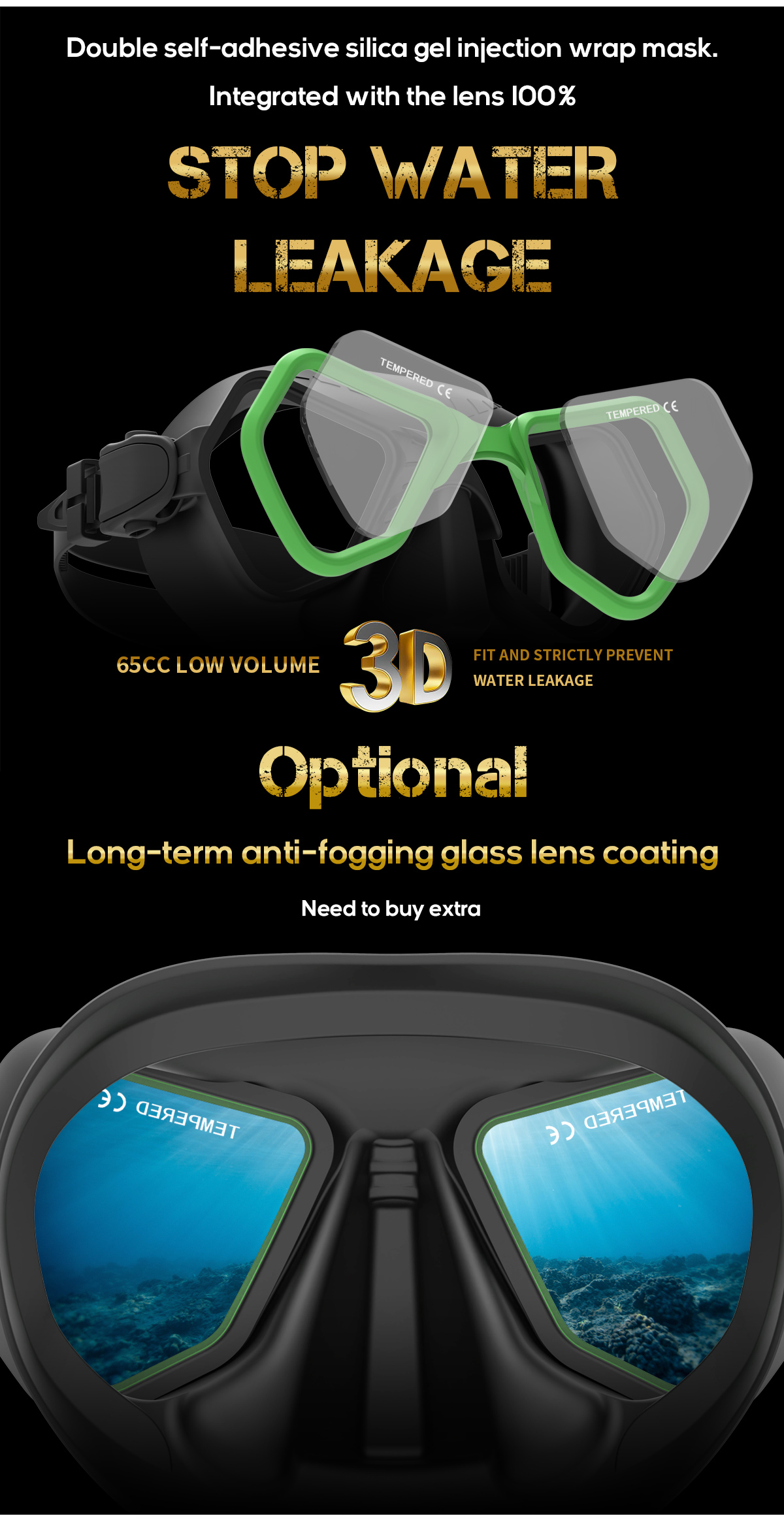 Tempered Glass Lenses ZMZ Snorkel Integrated Diving Mask Silicone Diving Snorkel Kit Snorkel Mask Set