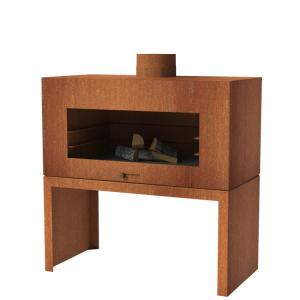 China Free standing Wood Burning Steel Outdoor Chiminea Fireplace With Log Store wholesale