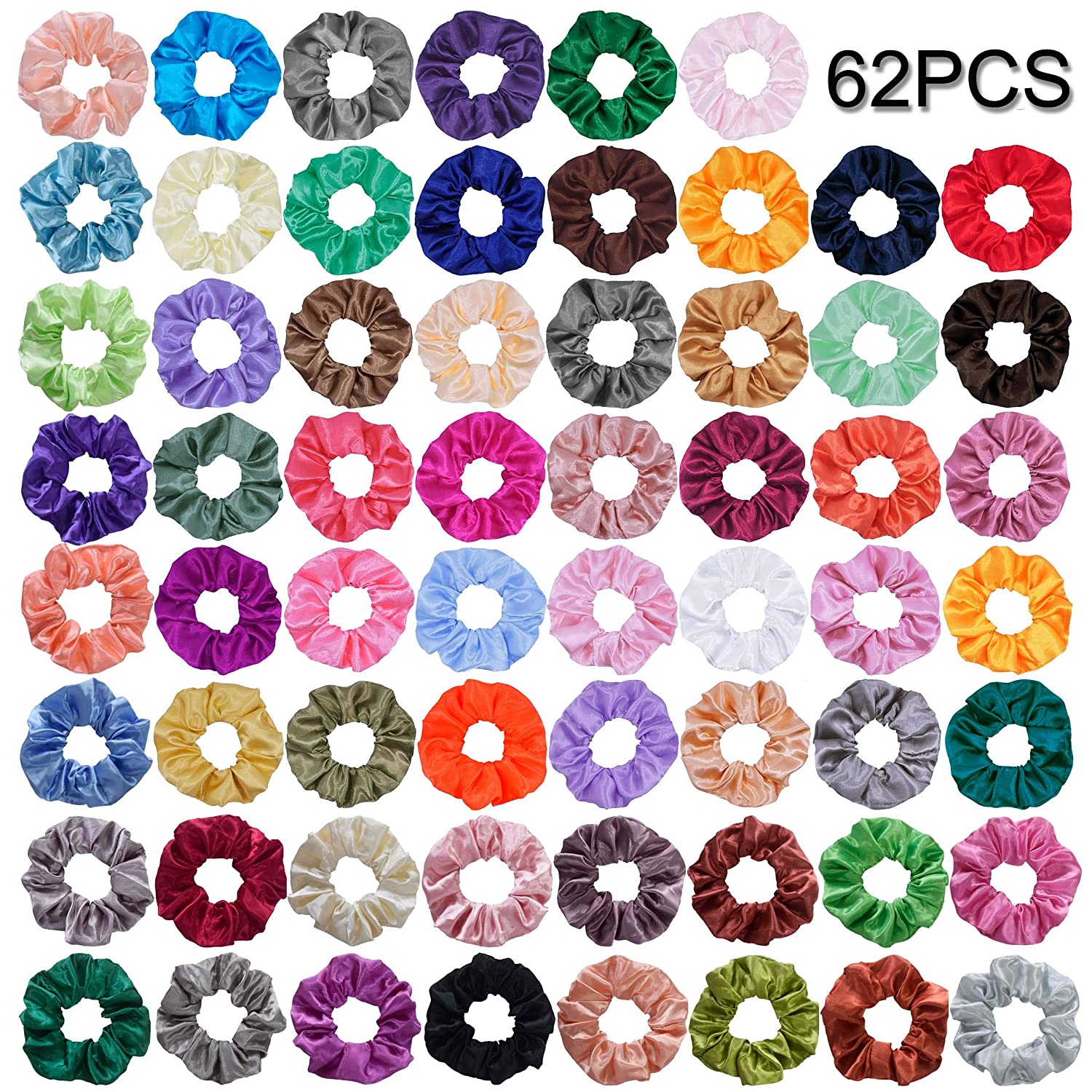 60 Pack Oversize 3.5cm Satin Silk Scrunchies Luxury Plain Dyed