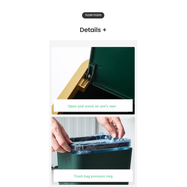 Customizable Multi-functional Rectangular Plastic Trash Can with 8L/12L Capacity for Kitchen