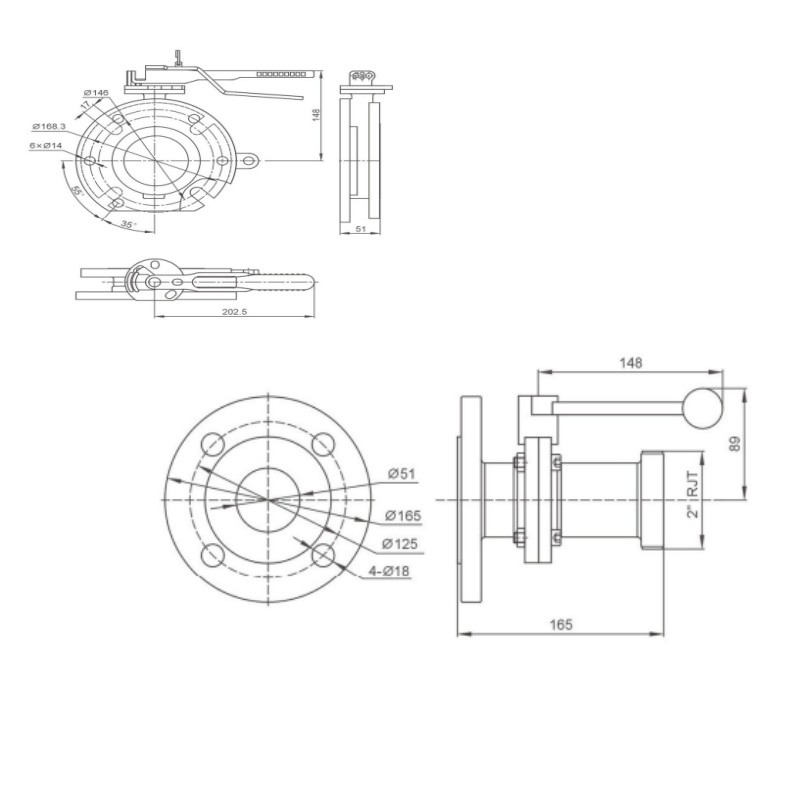 Sanbitary Aseptic Sampling Valve (Flange Widdop)Butterfly Valve for water tank truck