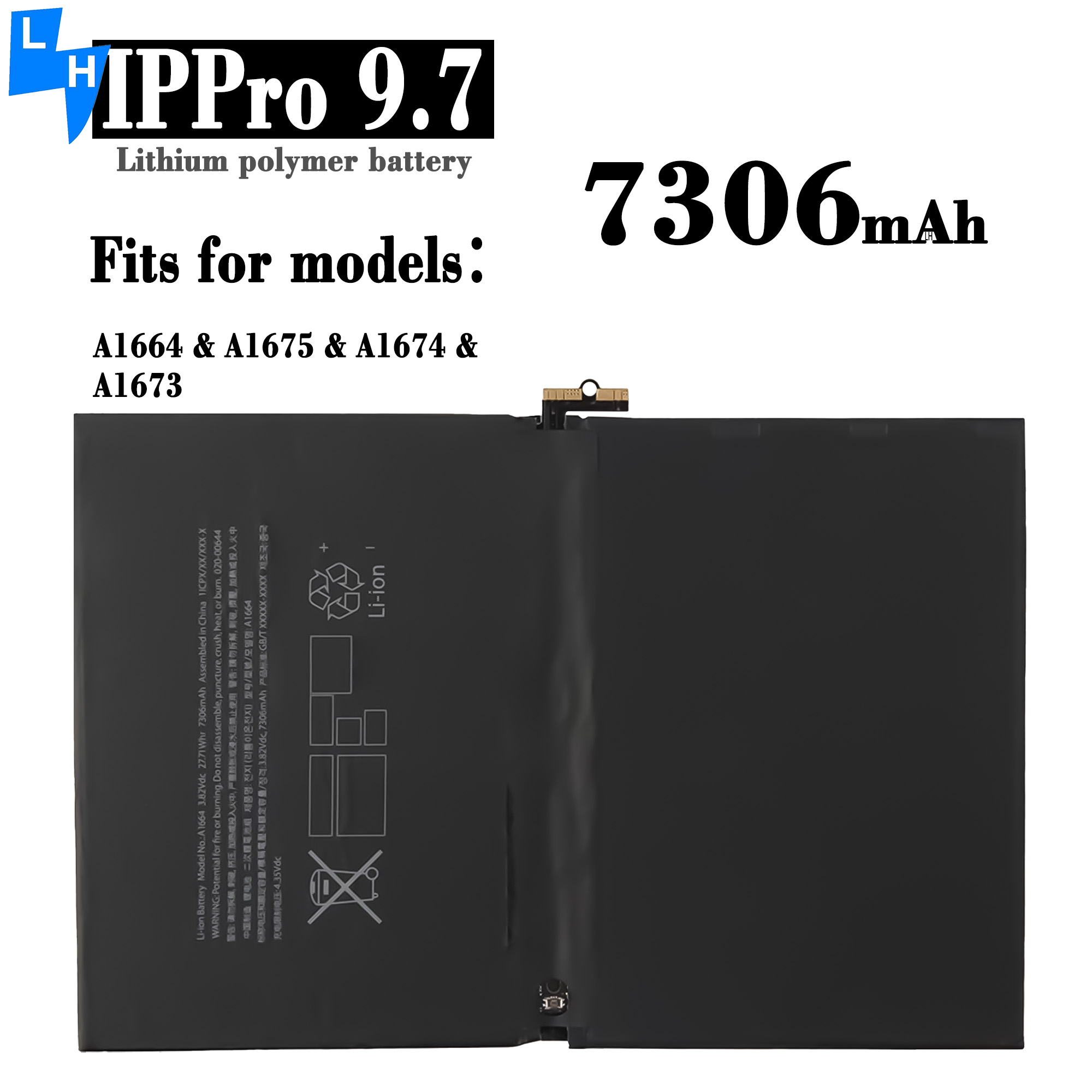 7306mAh Double IC Protection Replacement Tablet Battery for iPad pro 9.7 in Black