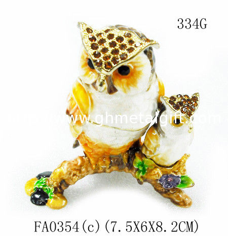 Mun and baby owl bird jewelry box enamel owl trinket jewelry owl decorative box trinket box