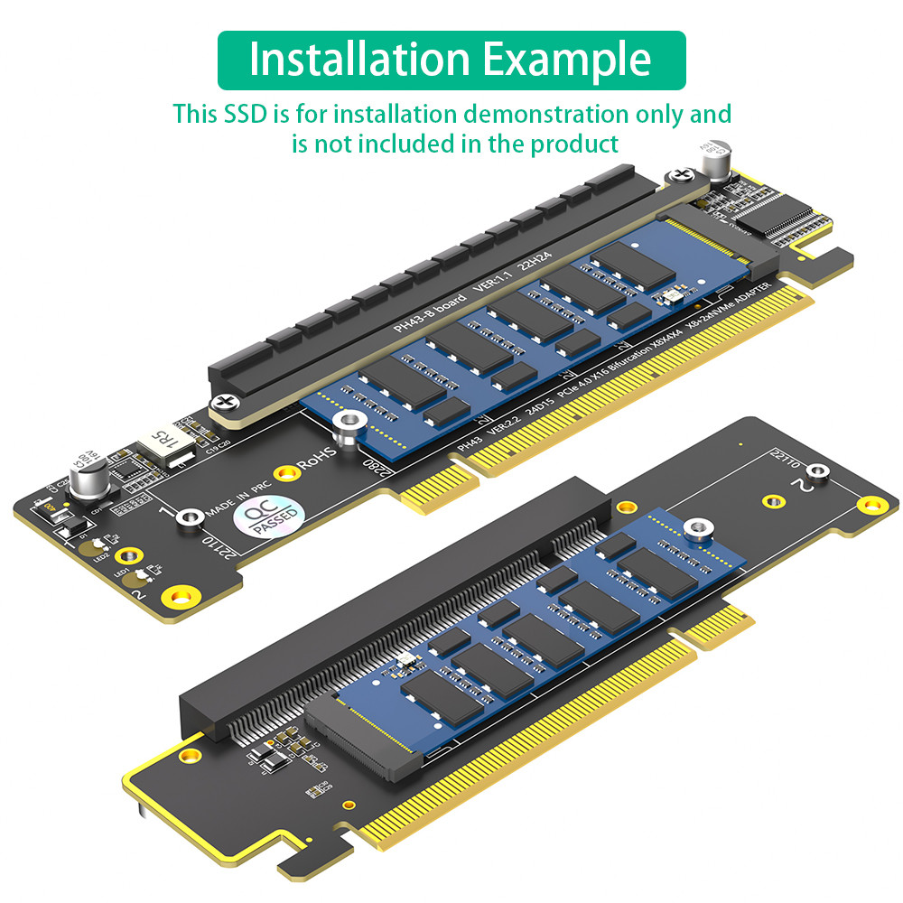 Dual NVMe PCIe Adapter PCIe 4.0 X16 to Dual NVMe and 1x More PCIe x16 Adapter for M.2 NVMe SSD