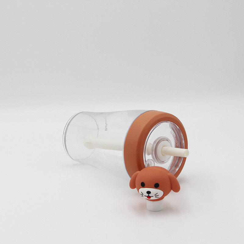 Plastic Cartoon Reusable Straw Water Bottle Customized Label Logo