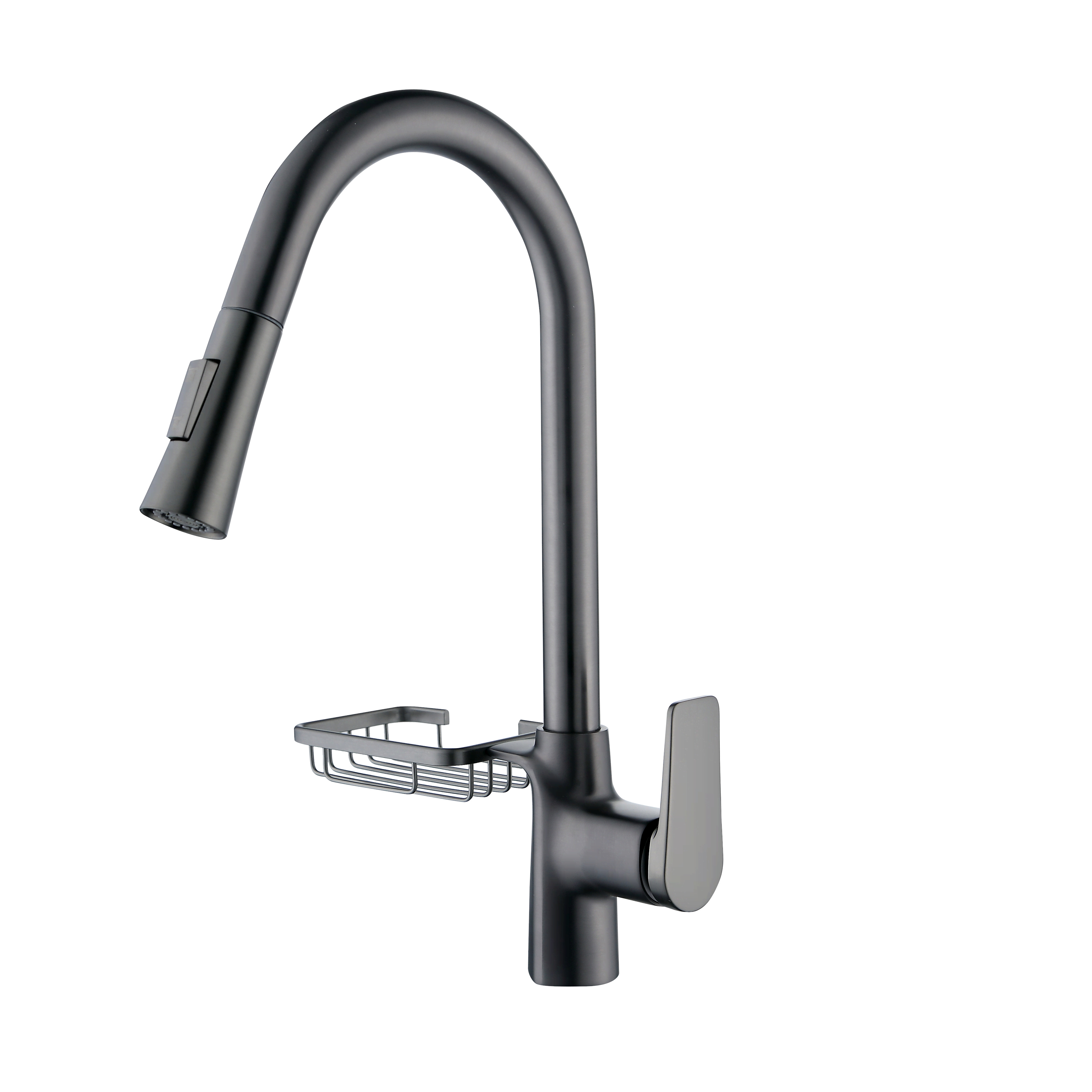 Matte Black Pull Out Kitchen Faucet Stylish Design with Integrated Caddy for Added Convenience