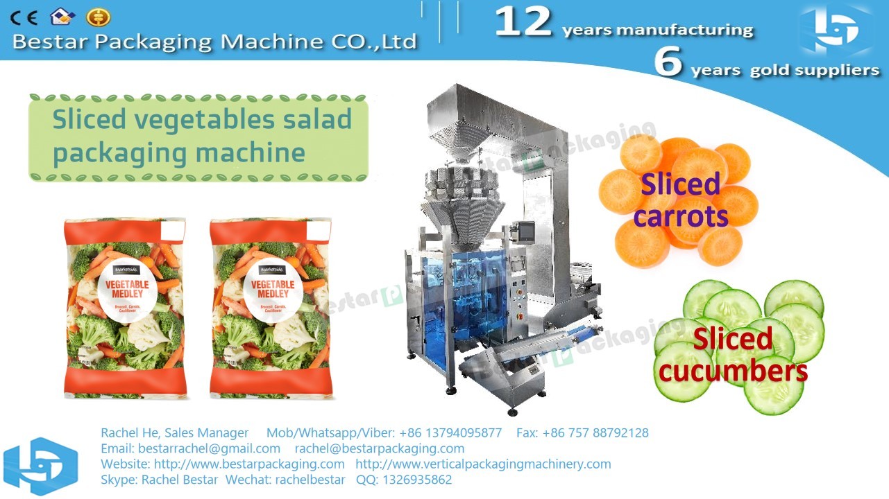 How to pack sliced carrots salad pouch [Bestar] packing machine with dimple surface weigher