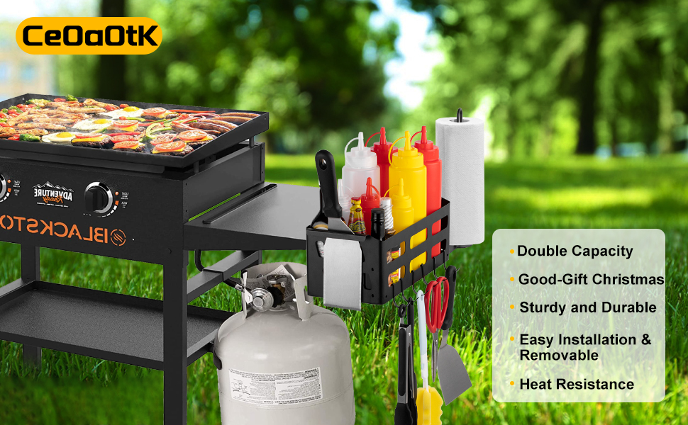 BBQ Accessories Storage Box with Magnetic Tool Holder Paper Towel Holder for 28"/36" Griddles