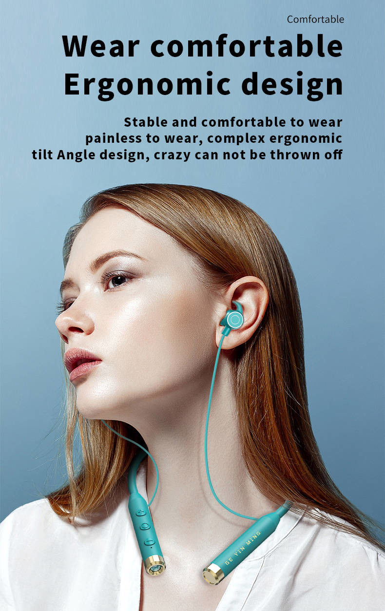 Bluetooth Neckband Earphones With 70H Playing Flashlight TF Card Model
