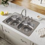 33'X19' 4 Holes Brushed Stainless Steel Double Bowl Sink Topmount