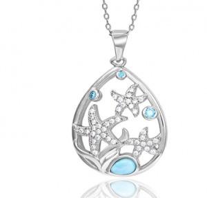 China S925 Sterling Silver Larimar Stone Pendant Necklace Starfish Necklace for Women wholesale