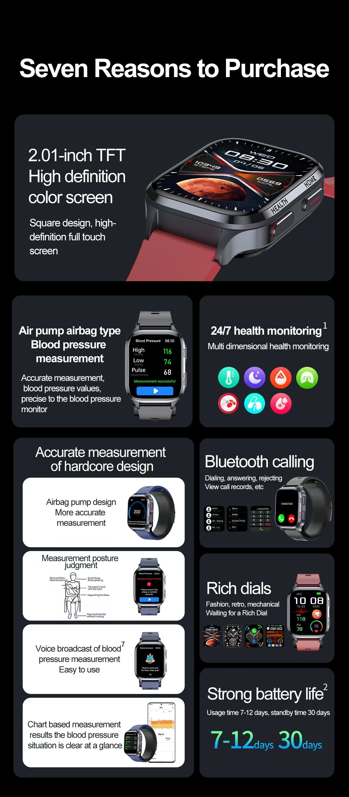 S18 Air Pump Blood Pressure Health Smart Watch With Blood Oxygen Uric Acid Monitor
