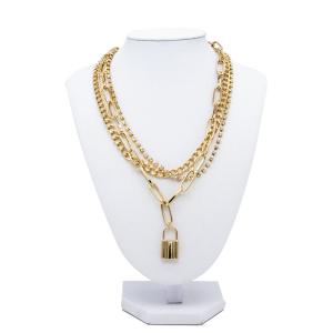 China Round Hoop Gold Fashion Necklace With Pandent Three Circles Lock Dangle Jewelry wholesale