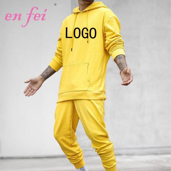 OEM 80% cotton 20% Polyester Yellow Tracksuit 2 Piece Set for Men Custom Solid