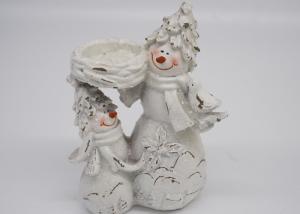 China Decoration Christmas Snowman Candle Holder Polyresin Material White Color wholesale