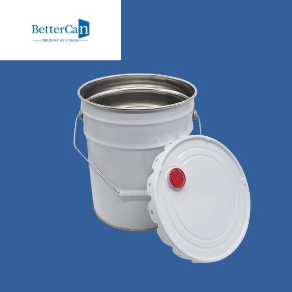 White 20L Pail Bucket , Stackable 20 Liter Steel Drum With Steel Handle