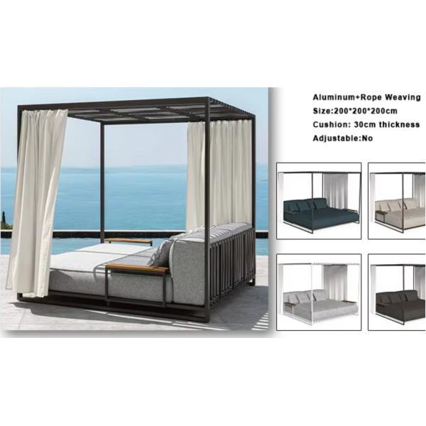 Poolside Waterproof Aluminium Two Sun Bed Lounger Chair Twins Chaise With Roof