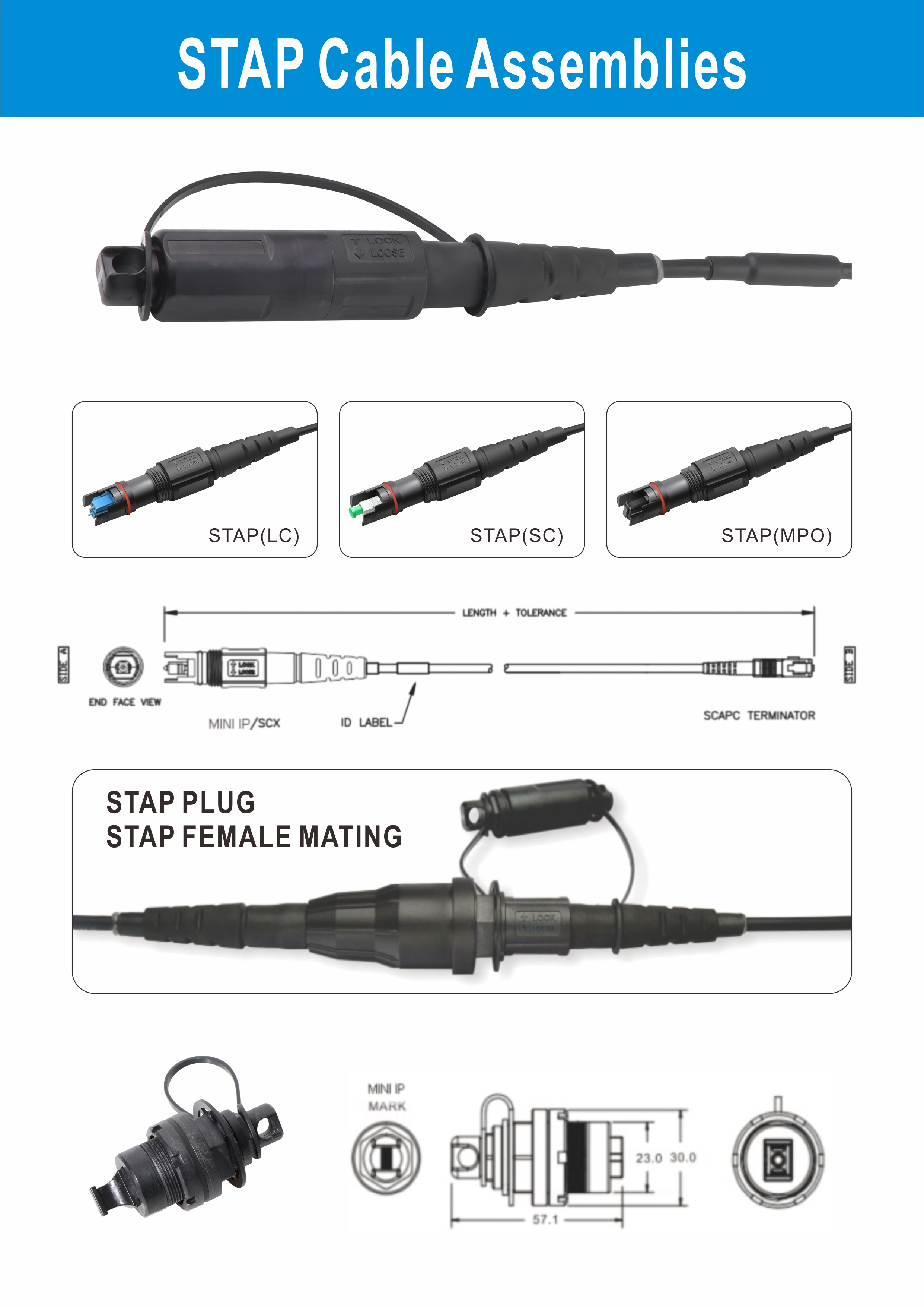 Customized 1 Fiber FTTH Solution Drop Cable MINI IP OptiTap To SC APC