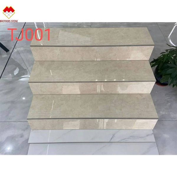 Modern Design Glazed Polished Porcelain Stair Tiles Prices Stone Imitation Texture