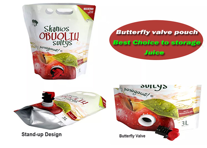 Customized Juice/Wine Packaging Stand Up Spout Bag With Vitop Tap Double Bottom