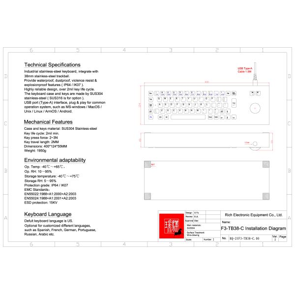 Best Price Stainless steel IP65 Water Proof Industrial Keyboard With stainless steel Trackball Vandal Proof IK07 Multiple languages
