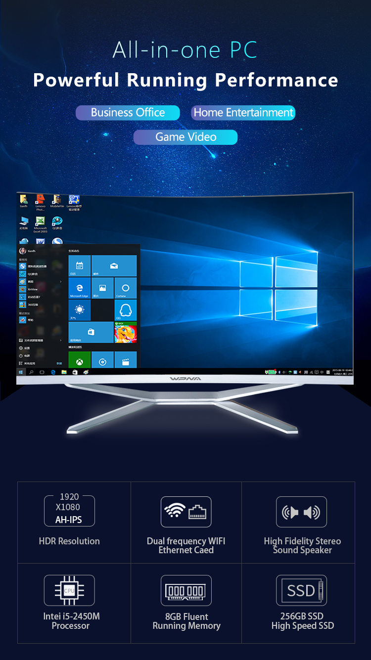 1ms Response Time 27" All In One Computer with Widescreen Display and i3 i5 i7 i9 CPU