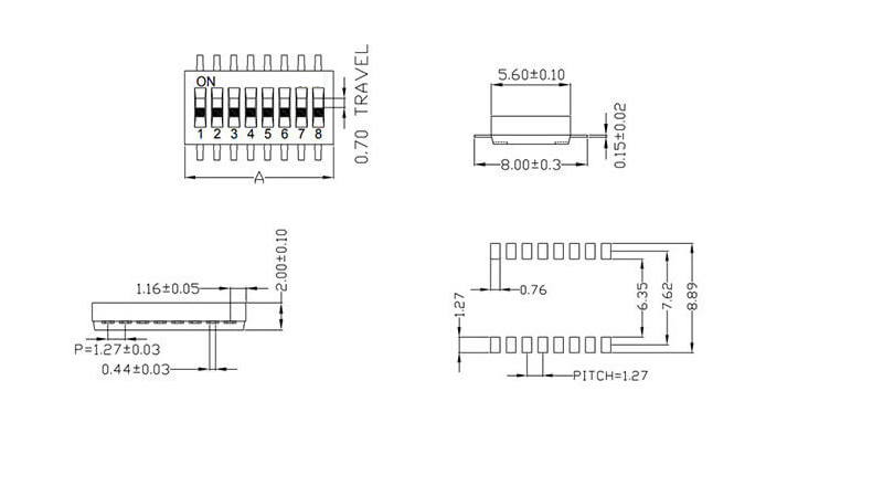 1.27mm Flat Lead Half Pitch Dual Inline Package DIP Switch