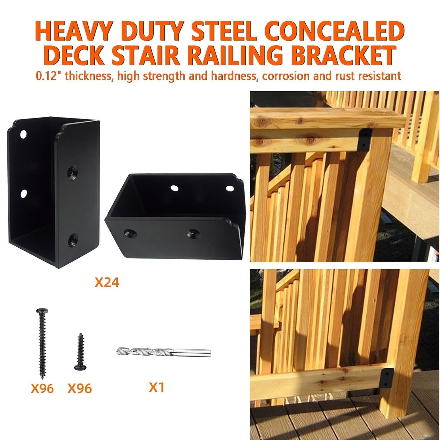 Deck Railing Brackets Connectors,Heavy Duty Steel 1.2mm Thickness Concealed Brackets for 2"x4" (Actual 1.5"x3.5") Wood Posts for Deck Railing,Fence,Porch,Garden Pergola