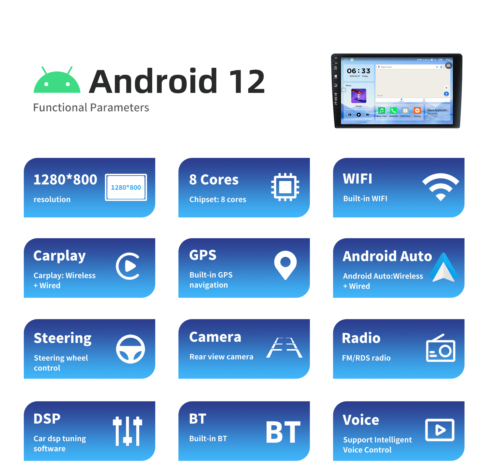 Universal Car 9''2Din Android Multimedia Player with Built-in Wireless CarPlay and GPS