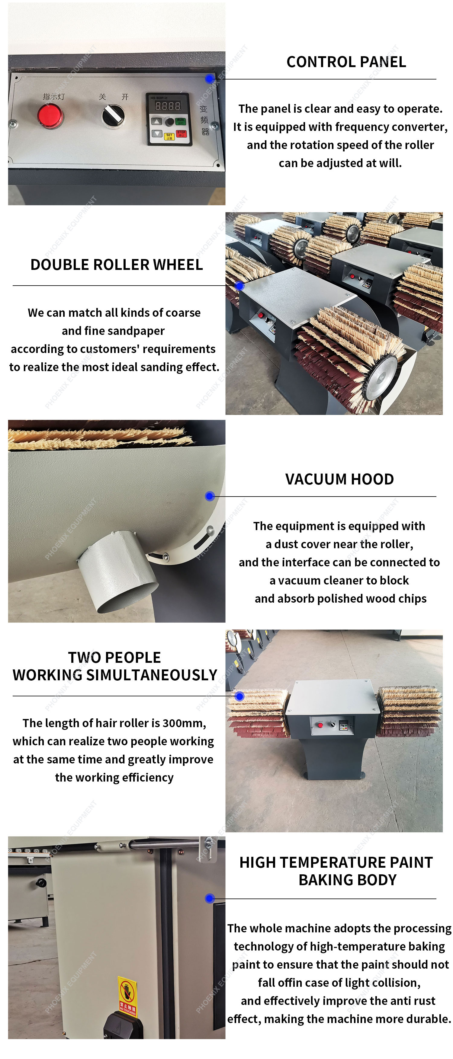Mini 2 Heads Manual Sanding Machine for Woodworking Wood Brush Floor Polishing Drum